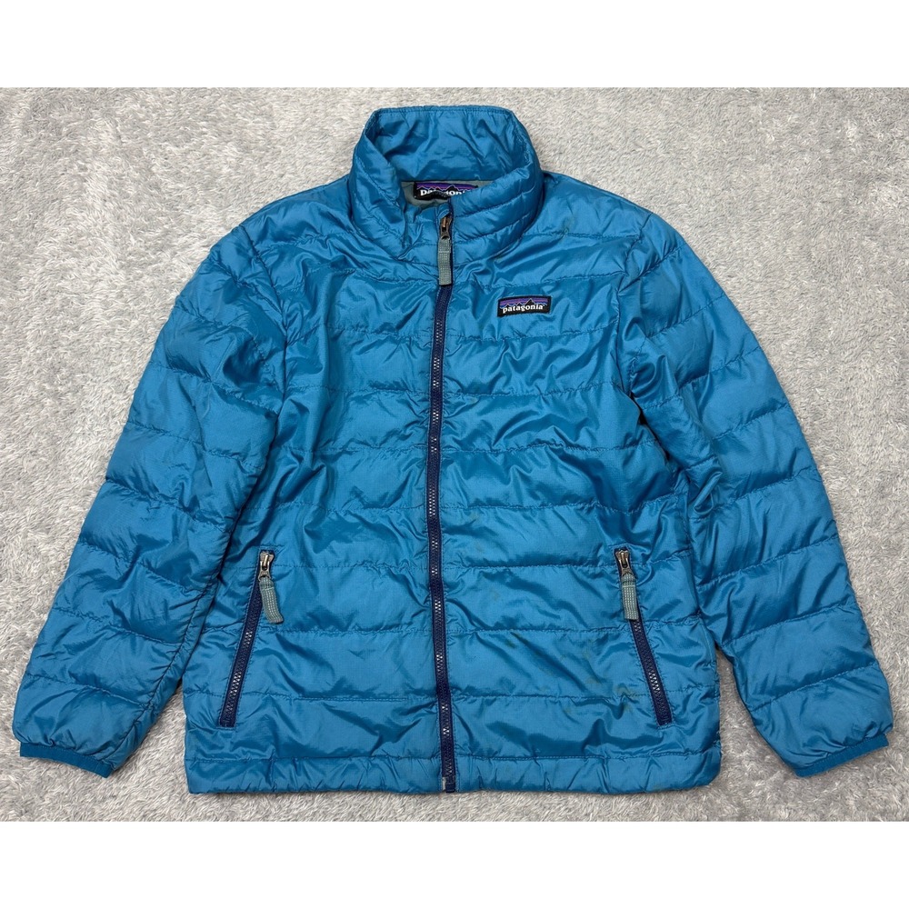Patagonia Jacket Kids XS 5-6 Blue Down Sweater Puffer Full Zip 68245 FA18 FLAW